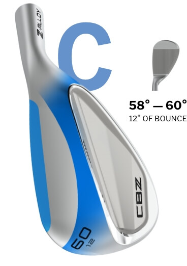 C-Shaped Sole: 58°–60° - 12° of Bounce