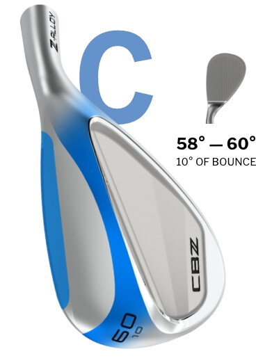 C-Shaped Sole: 58°–60° - 10° of Bounce